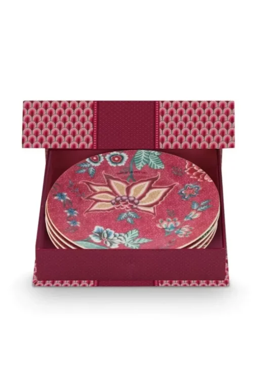 Flower Festival Set/4 Gebaksborden Donker 17Cm