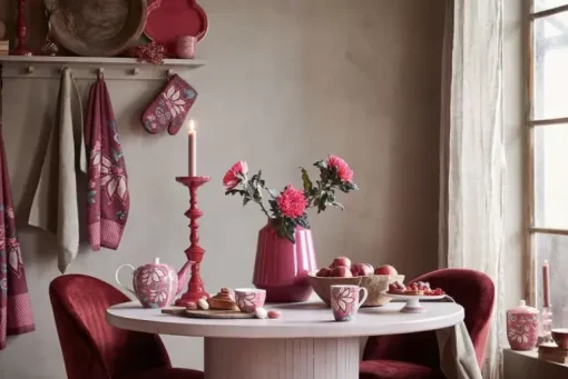Flower Festival Tea Towel Dark Pink