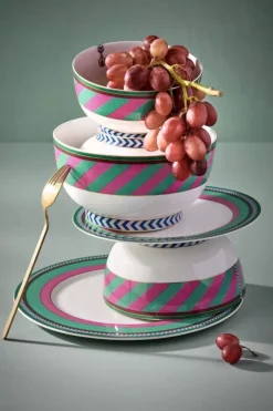 Pip Chique Stripes Ontbijtbord Roze/Groen 23Cm