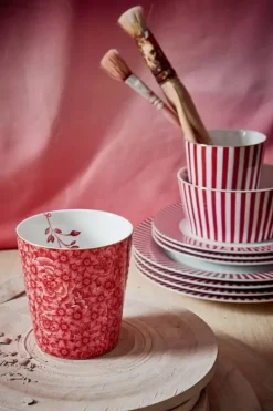 Royal Stripes Mok Bloemen Donkerroze